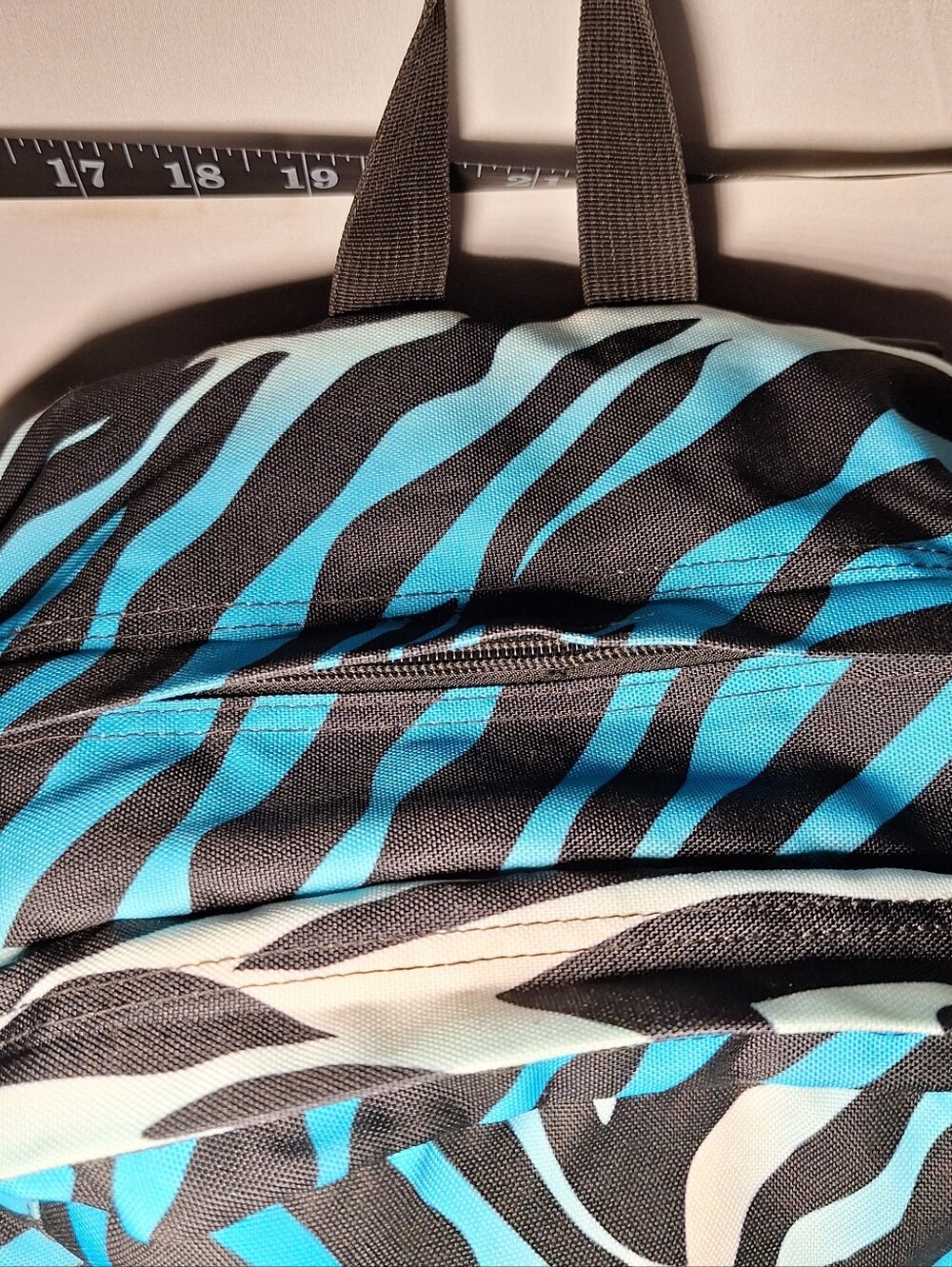 Jansport Backpack, Zebra Stripes, Black & Blue & White w/Blue Accents - Picture 4 of 15